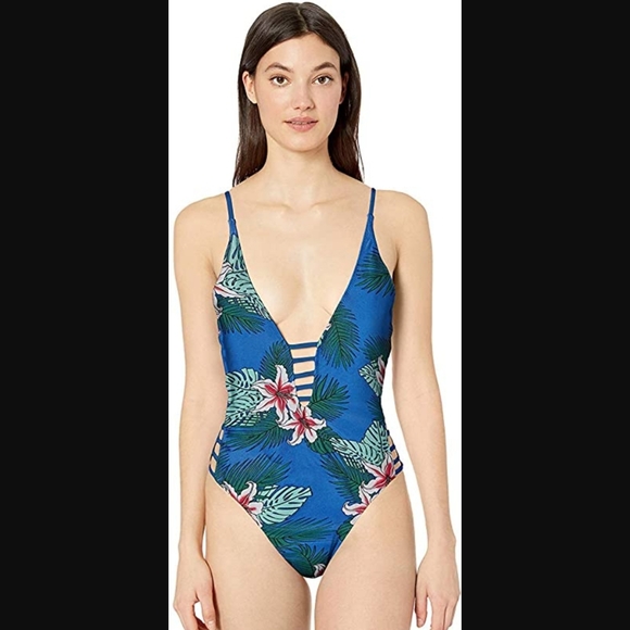 One Piece Womens Swimsuit Hawaiian Print Blue Size S - Picture 2 of 8